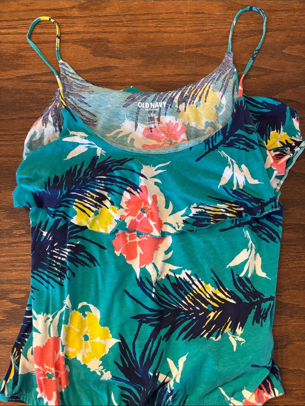 Old Navy Teal Floral Spaghetti Strap Camisole